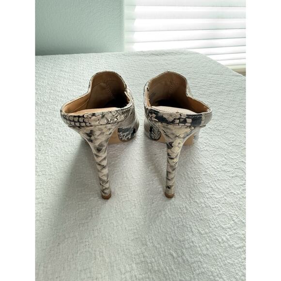 Express Snake Print Pointed Toe Stiletto Mule Heels Slip On Beige Black Size 7 - Picture 5 of 7